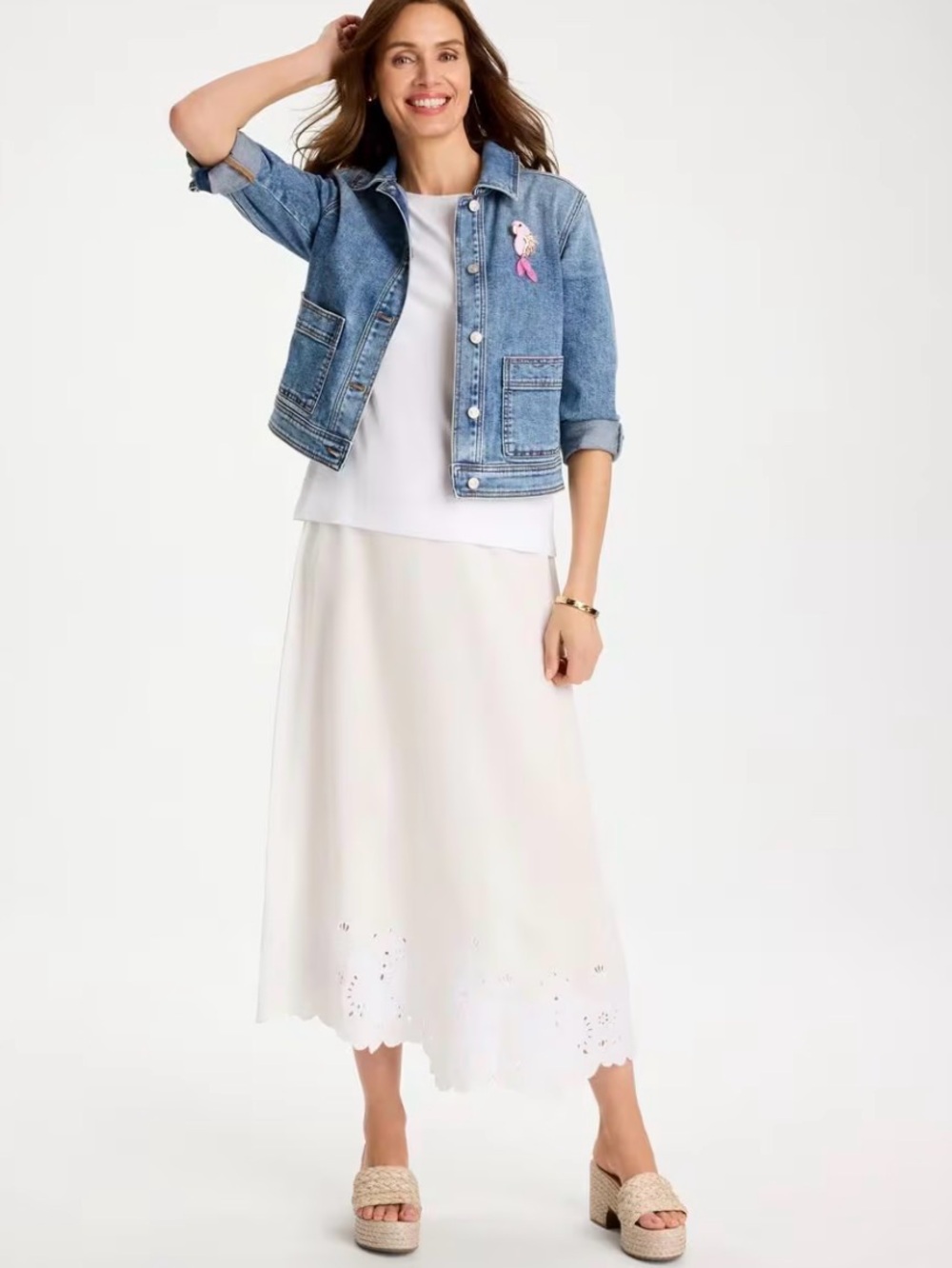 Chico white Twill Embroidered Hem Skirt sz 3/16 $149